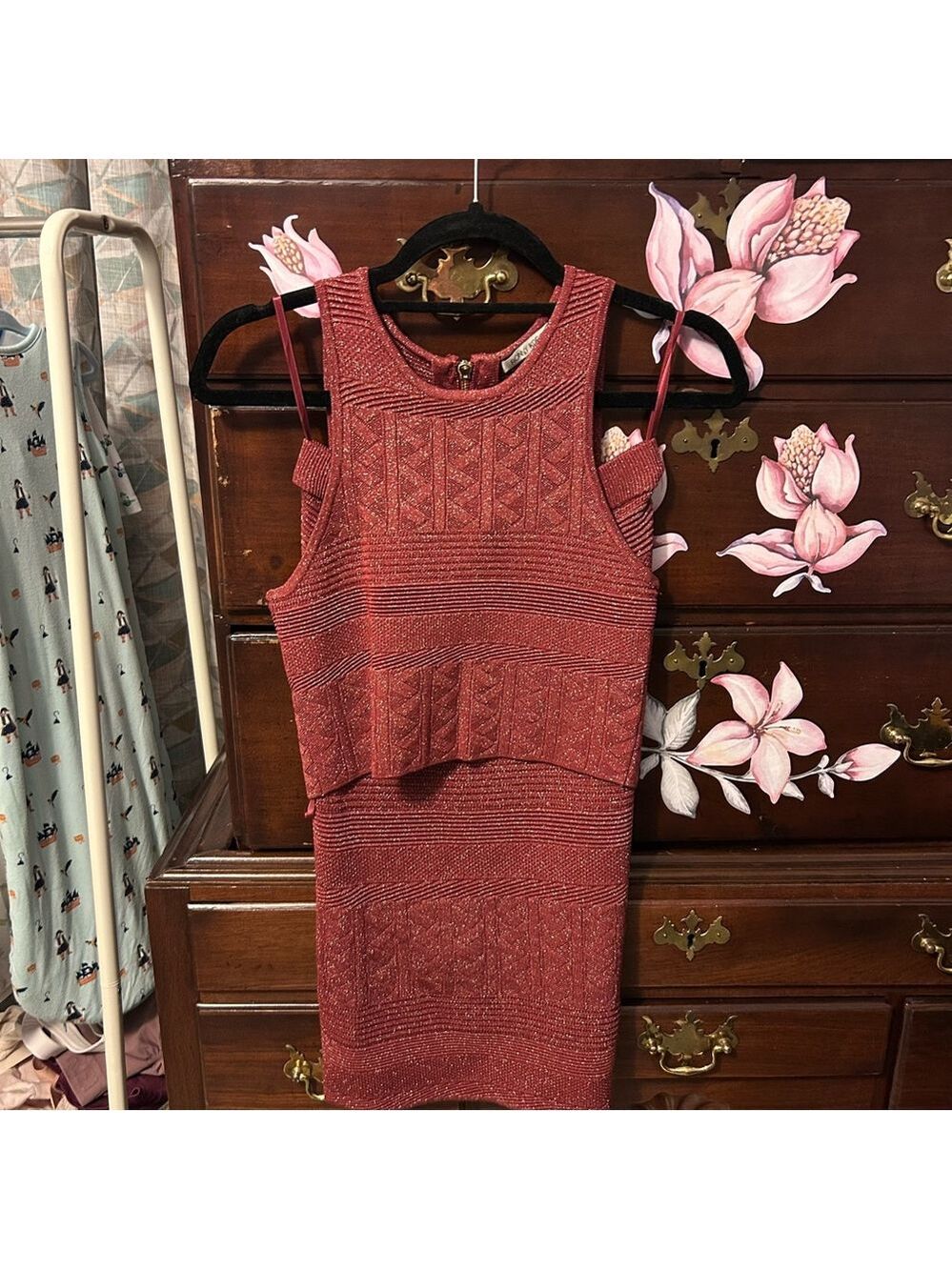 Ronny Kobo Collection Textured Burgundy Skirt + Top